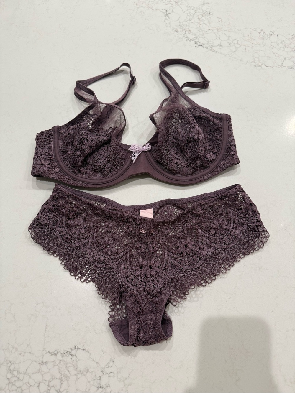 Victoria's Secret Plum Lace Underwire Bra & Bikini Set